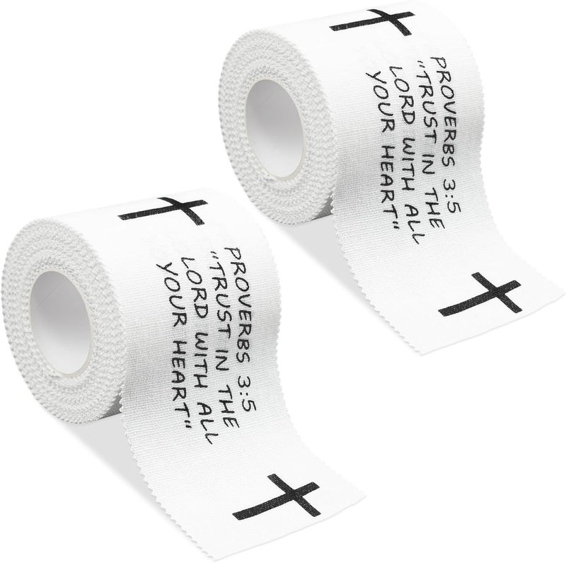 Eaureum 2Pcs Christian Athletic Tape 2IN X 23FT Cotton Zinc Oxied White Sports Tape for Sports, Cross Athletic Wrist Tape for Tennis, Religious Bible Verse Athlete Tape Christian Gifts for Men Women - Image 1